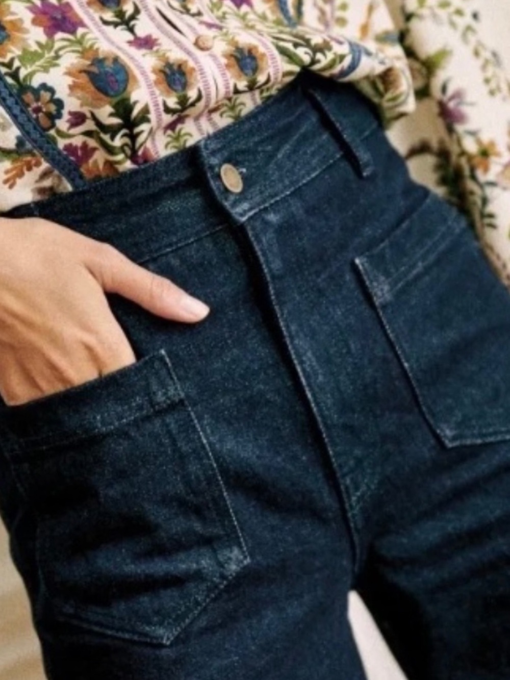 SEZANE Eric Trouser Retro 70s Parisian 100% Cotton Rigid Denim Jeans in Indigo - Picture 3 of 10